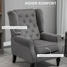Laden Sie das Bild in den Galerie-Viewer, Sessel TUFT, klassischer Ohrensessel mit Knopfheftung. Grau