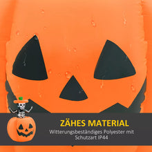 Laden Sie das Bild in den Galerie-Viewer, Halloween Aufblasbarer Kürbis 100 cm mit Skelett Halloweendekorationen LED