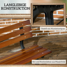 Laden Sie das Bild in den Galerie-Viewer, Parkbank mit Rückenlehne. 120 cm Breite. Dunkles Holz. 2-Sitzer. Im typischen Parkbank-Look. Lamellen.
