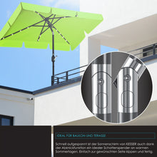 Laden Sie das Bild in den Galerie-Viewer, Sonnenschirm 300 cm eckig mit LED-Licht und Solarmodul. Kurbel-Gartenschirm.
