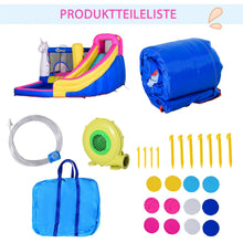 Laden Sie das Bild in den Galerie-Viewer, Einhorn-Hüpfburg mit Wasserpark – der Traum aller Kinder!