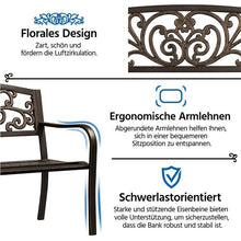 Laden Sie das Bild in den Galerie-Viewer, Metall-Parkbank mit Rückenlehne. 2-Sitzer. Bronze oder schwarz. 1,27 Meter