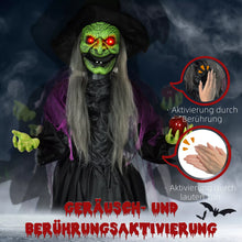 Laden Sie das Bild in den Galerie-Viewer, Halloween-Hexe 180 cm mit Gruselkopf, LED-Lichter, Soundfunktion