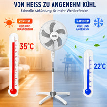 Laden Sie das Bild in den Galerie-Viewer, Standventilator Ø40 cm 125 cm Höhe. Luftkühler Ventilator Schwarz oder Weiß. Höhenverstellbar.