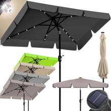 Laden Sie das Bild in den Galerie-Viewer, Sonnenschirm 300 cm eckig mit LED-Licht und Solarmodul. Kurbel-Gartenschirm.