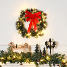 Laden Sie das Bild in den Galerie-Viewer, Tannenkranz Weihnachtskranz Künstlicher Türkranz mit LED und Schleife, 60 cm