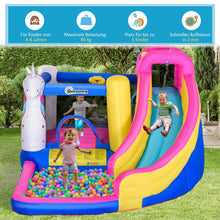 Laden Sie das Bild in den Galerie-Viewer, Einhorn-Hüpfburg mit Wasserpark – der Traum aller Kinder!