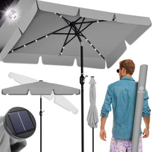 Laden Sie das Bild in den Galerie-Viewer, Sonnenschirm 300 cm eckig mit LED-Licht und Solarmodul. Kurbel-Gartenschirm.