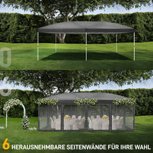 Laden Sie das Bild in den Galerie-Viewer, Faltpavillon 3 x 6 m Pop-Up – Partyzelt, Eventzelt &amp; Gartenzelt mit 4 Moskitonetzen in Grau, Blau oder beige
