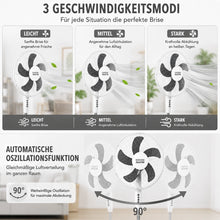 Laden Sie das Bild in den Galerie-Viewer, Standventilator Ø40 cm 125 cm Höhe. Luftkühler Ventilator Schwarz oder Weiß. Höhenverstellbar.