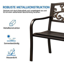 Laden Sie das Bild in den Galerie-Viewer, Metall-Parkbank mit Rückenlehne. 2-Sitzer. Bronze oder schwarz. 1,27 Meter
