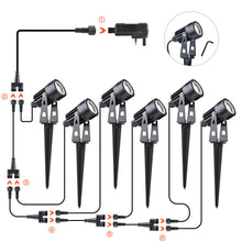 Laden Sie das Bild in den Galerie-Viewer, LED Gartenlicht 6er Set mit Gartenspieß. 6 x 3 Watt LED-Licht. Warmweiß.