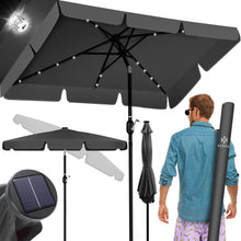 Laden Sie das Bild in den Galerie-Viewer, Sonnenschirm 300 cm eckig mit LED-Licht und Solarmodul. Kurbel-Gartenschirm.