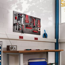 Laden Sie das Bild in den Galerie-Viewer, Werkzeugwand Metall 120 × 60 cm. Lochwand mit 25 Haken und Halterungen.