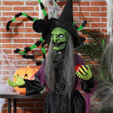 Laden Sie das Bild in den Galerie-Viewer, Halloween-Hexe 180 cm mit Gruselkopf, LED-Lichter, Soundfunktion
