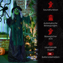 Laden Sie das Bild in den Galerie-Viewer, Lebensgroße Hexe 183cm Halloween Dekoration mit LED-Leuchte, Soundfunktion