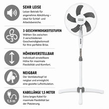 Laden Sie das Bild in den Galerie-Viewer, Standventilator Ø40 cm 125 cm Höhe. Luftkühler Ventilator Schwarz oder Weiß. Höhenverstellbar.