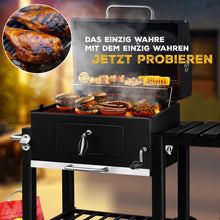 Laden Sie das Bild in den Galerie-Viewer, Profi-Holzkohlegrill XL Grillwagen 28 kg mit Grill Rost Thermometer Deckel BBQ Kohle