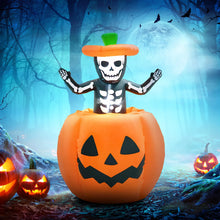Laden Sie das Bild in den Galerie-Viewer, Halloween Aufblasbarer Kürbis 100 cm mit Skelett Halloweendekorationen LED