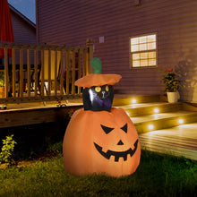 Laden Sie das Bild in den Galerie-Viewer, Halloween Aufblasbarer Kürbisgeist 115 cm mit beweglicher Katze mit LED