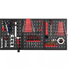 Laden Sie das Bild in den Galerie-Viewer, Werkzeugwand Metall 120 × 60 cm. Lochwand mit 25 Haken und Halterungen.