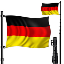 Laden Sie das Bild in den Galerie-Viewer, Teleskop-Fahnenmast (Silber o. Schwarz) mit Fahne. 6,30 m. Für Firma, Garten, Haus... Mit Flagge 150 x 90 cm.