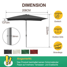 Laden Sie das Bild in den Galerie-Viewer, Kurbel-Sonnenschirm rechteckige Form (knickbar) mit Stahlgestänge 210x140 cm Verschiedene Farben