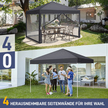Laden Sie das Bild in den Galerie-Viewer, Faltpavillon 3 x 3 m Pop-Up – Partyzelt, Eventzelt &amp; Gartenzelt mit 4 Moskitonetzen in Grau, Blau oder beige