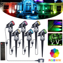 Laden Sie das Bild in den Galerie-Viewer, LED RGB Color Gartenlicht 6er Set mit Gartenspieß. 4 x 3 Watt Farbige LED-Licht. Fernbedienung