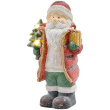 Laden Sie das Bild in den Galerie-Viewer, Weihnachtsmannfigur mit Baum und Geschenk, 3 warmweiße LEDs, batteriebetrieben, 50 cm