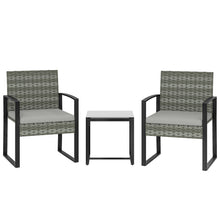 Laden Sie das Bild in den Galerie-Viewer, Rattan Bistroset, 3 teiliges Gartenmöbel-Set mit 2 Gartenstühlen und Tisch