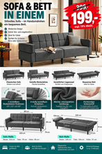 Laden Sie das Bild in den Galerie-Viewer, Sofa 3-Sitzer mit Schlaffunktion, Klappsofa, Schlafsofa mit verstellbarer Rückenlehne &amp; Armlehnen. Bettfunktion.