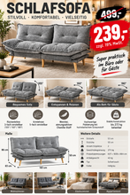 Laden Sie das Bild in den Galerie-Viewer, Bettsofa 3-Sitzer mit Schlaffunktion, Klappsofa, Schlafsofa mit Rückenlehne &amp; Armlehnen. Bettfunktion