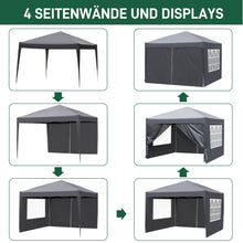 Laden Sie das Bild in den Galerie-Viewer, Faltpavillon wasserdicht. Pop Up. Mit 4 Seitenteilen. 3x3 Meter. Gartenzelt. Partyzelt. UV50+ Schutz. Einfaches Faltsystem.
