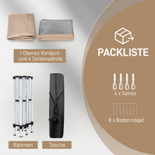 Laden Sie das Bild in den Galerie-Viewer, Faltpavillon 2 x 2 m Pop-Up – Partyzelt, Eventzelt &amp; Gartenzelt mit 4 Moskitonetzen in Grau, Blau oder beige