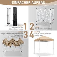 Laden Sie das Bild in den Galerie-Viewer, Faltpavillon 2 x 2 m Pop-Up – Partyzelt, Eventzelt &amp; Gartenzelt mit 4 Moskitonetzen in Grau, Blau oder beige