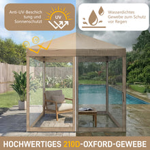 Laden Sie das Bild in den Galerie-Viewer, Faltpavillon 2 x 2 m Pop-Up – Partyzelt, Eventzelt &amp; Gartenzelt mit 4 Moskitonetzen in Grau, Blau oder beige