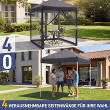 Laden Sie das Bild in den Galerie-Viewer, Faltpavillon 2 x 2 m Pop-Up – Partyzelt, Eventzelt &amp; Gartenzelt mit 4 Moskitonetzen in Grau, Blau oder beige