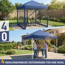 Laden Sie das Bild in den Galerie-Viewer, Faltpavillon 2 x 2 m Pop-Up – Partyzelt, Eventzelt &amp; Gartenzelt mit 4 Moskitonetzen in Grau, Blau oder beige