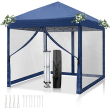 Laden Sie das Bild in den Galerie-Viewer, Faltpavillon 2 x 2 m Pop-Up – Partyzelt, Eventzelt &amp; Gartenzelt mit 4 Moskitonetzen in Grau, Blau oder beige