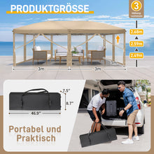 Laden Sie das Bild in den Galerie-Viewer, Faltpavillon 3 x 6 m Pop-Up – Partyzelt, Eventzelt &amp; Gartenzelt mit 4 Moskitonetzen in Grau, Blau oder beige