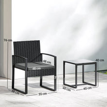 Laden Sie das Bild in den Galerie-Viewer, Rattan Bistroset, 3 teiliges Gartenmöbel-Set mit 2 Gartenstühlen und Tisch