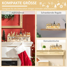 Laden Sie das Bild in den Galerie-Viewer, Weihnachtsdekoration, Weihnachtsdorf, 10 LEDs, warmweißes Licht, 45 x 10 x 25 cm, Holzdekor