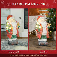 Laden Sie das Bild in den Galerie-Viewer, Weihnachtsmannfigur mit Baum und Geschenk, 3 warmweiße LEDs, batteriebetrieben, 50 cm