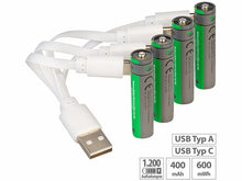 Laden Sie das Bild in den Galerie-Viewer, Neu: Kombi-Set Lithium-Ion-Akkus (USB-C Batterien aller Batteriesorten) welche sich überall aufladen lassen per USB