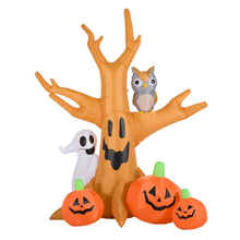 Laden Sie das Bild in den Galerie-Viewer, Aufblasbarer Spukbaum mit Eule, Kürbis und Gespenstern, 240 cm mit LED-Beleuchtung. Halloween Deko Luftfigur