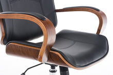 Laden Sie das Bild in den Galerie-Viewer, Designer-Bürostuhl DYTON Chefsessel Leder-Holz-Kombination