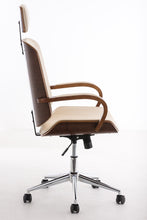 Laden Sie das Bild in den Galerie-Viewer, Designer-Bürostuhl DYTON Chefsessel Leder-Holz-Kombination