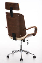 Laden Sie das Bild in den Galerie-Viewer, Designer-Bürostuhl DYTON Chefsessel Leder-Holz-Kombination