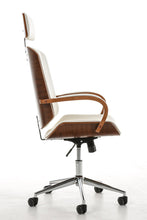 Laden Sie das Bild in den Galerie-Viewer, Designer-Bürostuhl DYTON Chefsessel Leder-Holz-Kombination